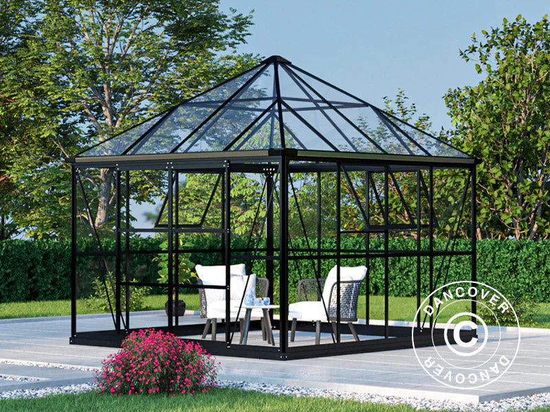 Orangeri, paviljong i glas 8,06m², 2,82x2,86x2,8m med bas, Svart - Image 3