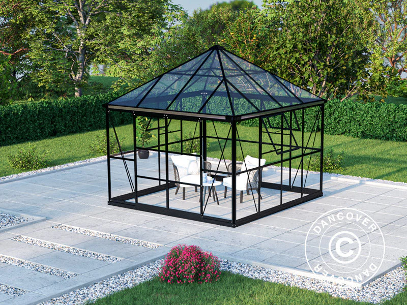 Orangeri, paviljong i glas 8,06m², 2,82x2,86x2,8m med bas, Svart - Image 4