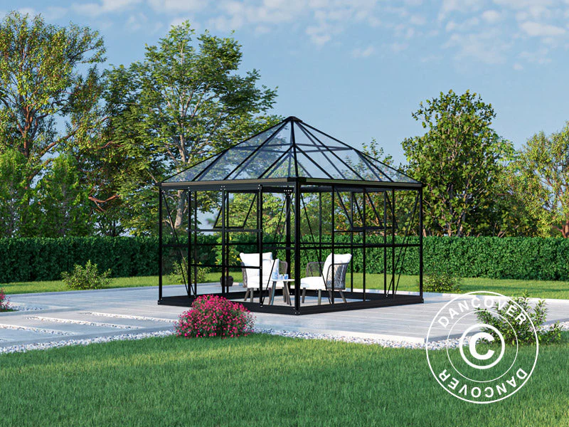 Orangeri, paviljong i glas 8,06m², 2,82x2,86x2,8m med bas, Svart - Image 7