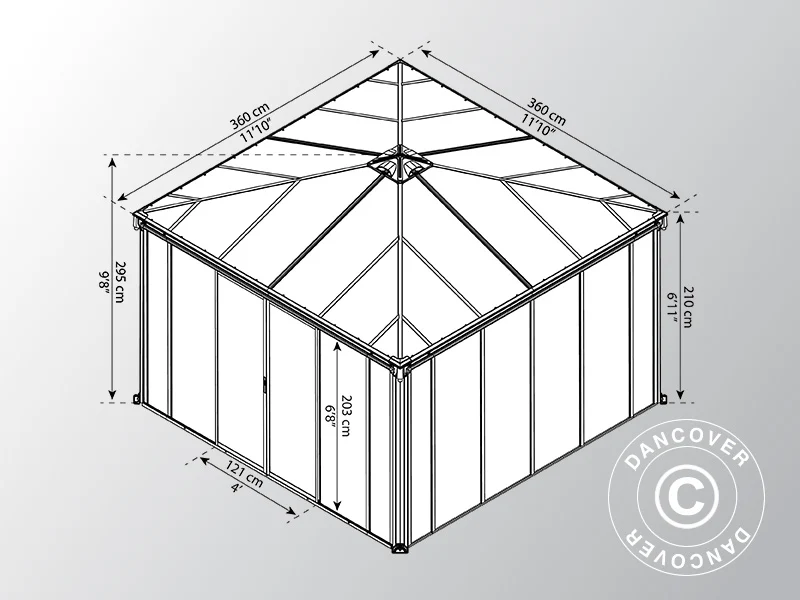 Orangeri, paviljong LEDRO, 12,96m², Palram/Canopia, 3,6x3,6x2,95m, Grå - Image 7