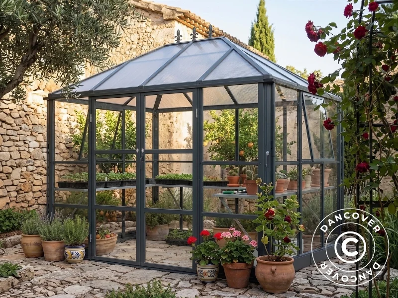 Orangeri polykarbonat med bas, 6,1m2, 2,84x2,15x2,43m, Svart - Image 4