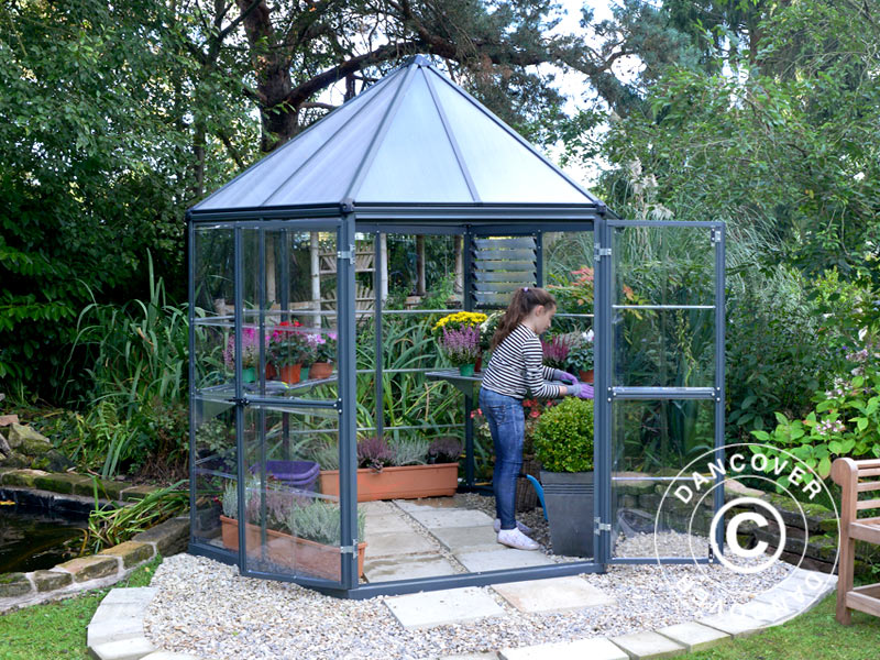 Orangeri polykarbonat OASIS, Sexkantigt 3,91m², Palram/Canopia, 2,13x2,47x2,67m, Antracit - Image 4