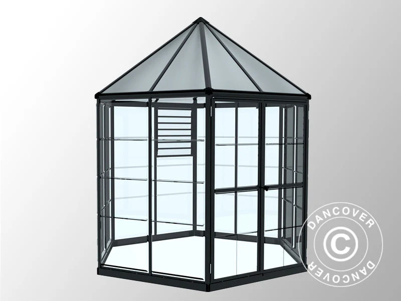 Orangeri polykarbonat OASIS, Sexkantigt 3,91m², Palram/Canopia, 2,13x2,47x2,67m, Antracit - Image 8