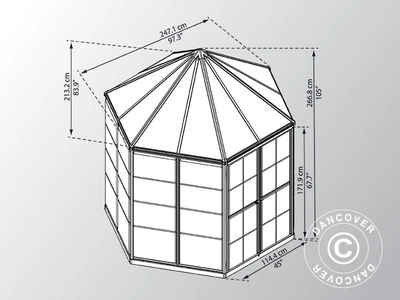 Orangeri polykarbonat OASIS, Sexkantigt 3,91m², Palram/Canopia, 2,13x2,47x2,67m, Antracit - Image 9