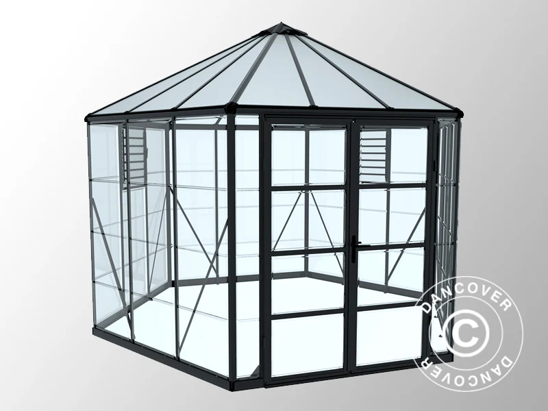 Orangeri polykarbonat OASIS, Sexkantigt 8,6m², Palram/Canopia, 3,16x3,63x2,89m, Antracit - Image 5
