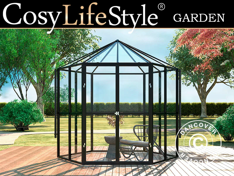Orangeri sexkantigt glas 3,74m², 2,08x2,4x2,32m, Svart