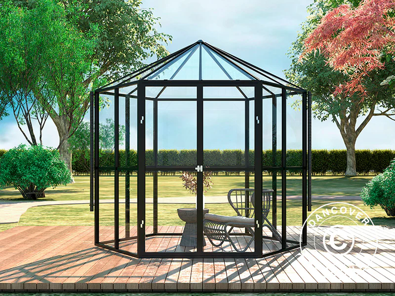 Orangeri sexkantigt glas 3,74m², 2,08x2,4x2,32m, Svart - Image 2
