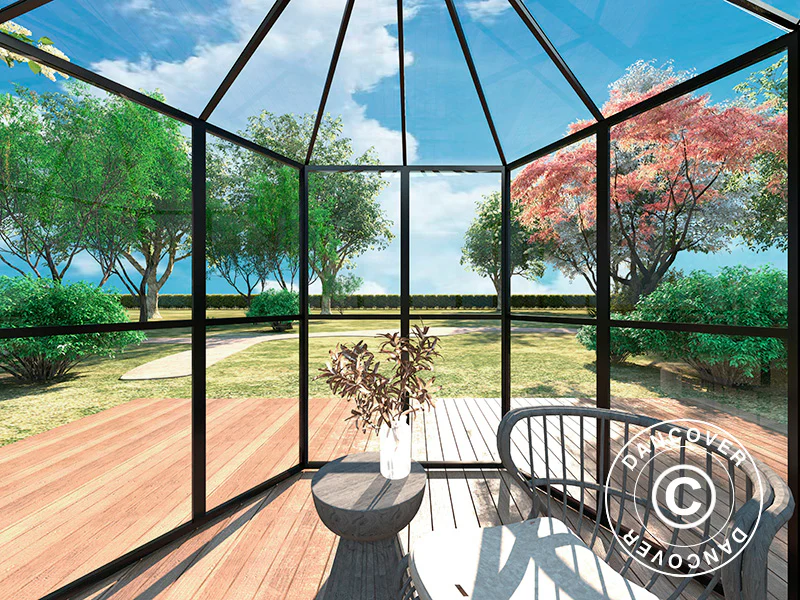 Orangeri sexkantigt glas 3,74m², 2,08x2,4x2,32m, Svart - Image 4