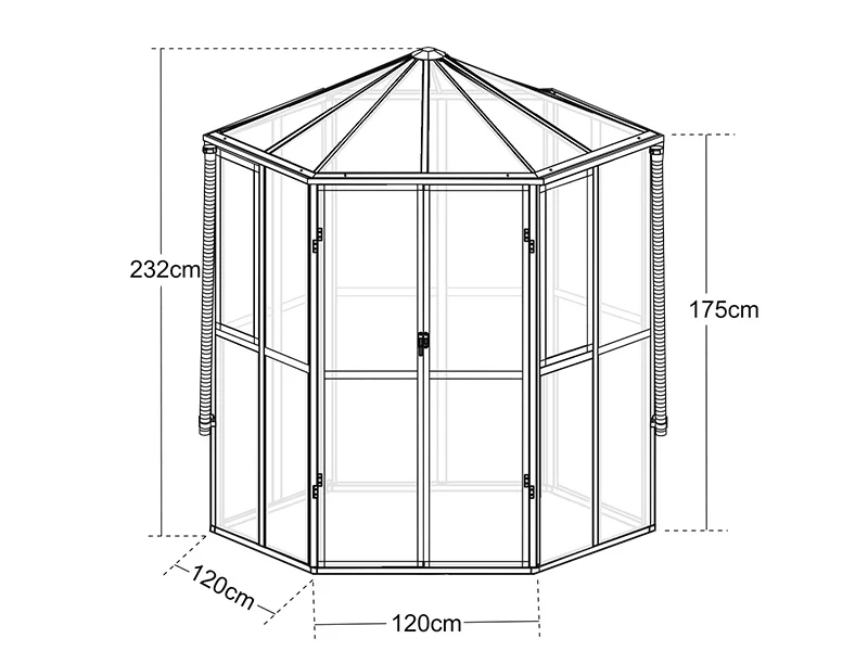 Orangeri sexkantigt glas 3,74m², 2,08x2,4x2,32m, Svart - Image 6