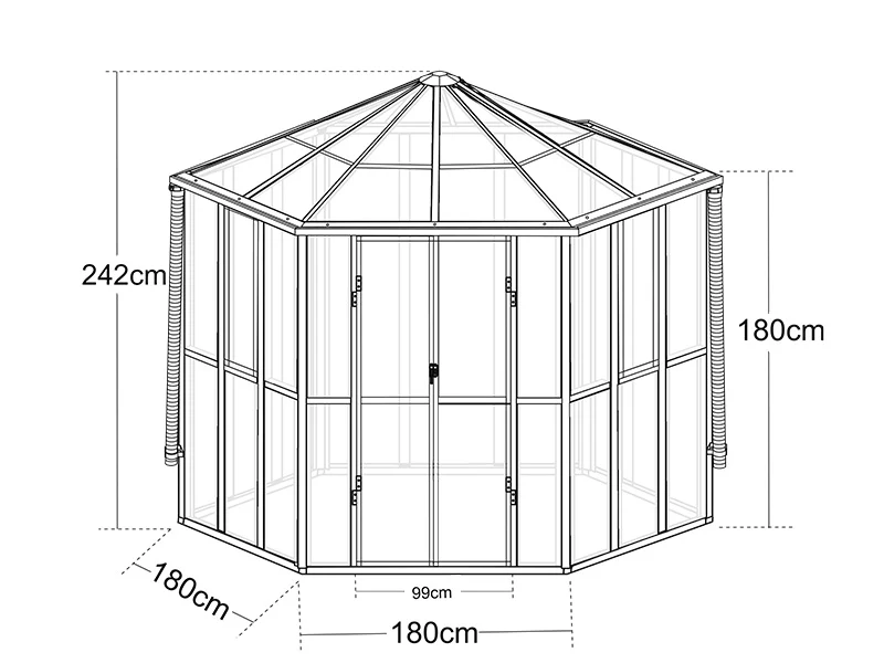 Orangeri sexkantigt glas 8,42m², 3,12x3,6x2,42m, Svart - Image 6