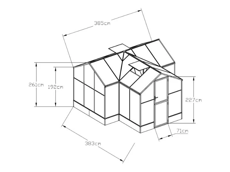 Orangeri, växthus polykarbonat/glas, 14,75m2, 3,83x3,85x2,61m inkl. bas, Svart - Image 5