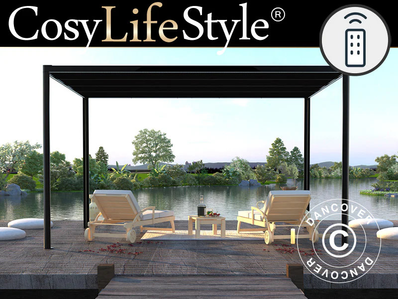 Pergola paviljong San Fernando, 3x3m, Svart/Mörkgrå