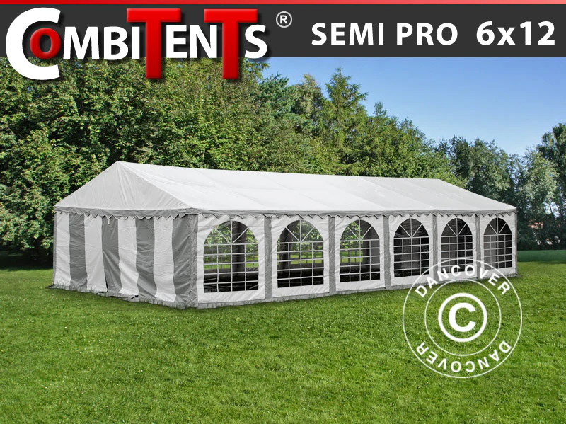 Partytält, SEMI PRO Plus CombiTents® 900 6x12m, 4-i-1, Grå/Vit