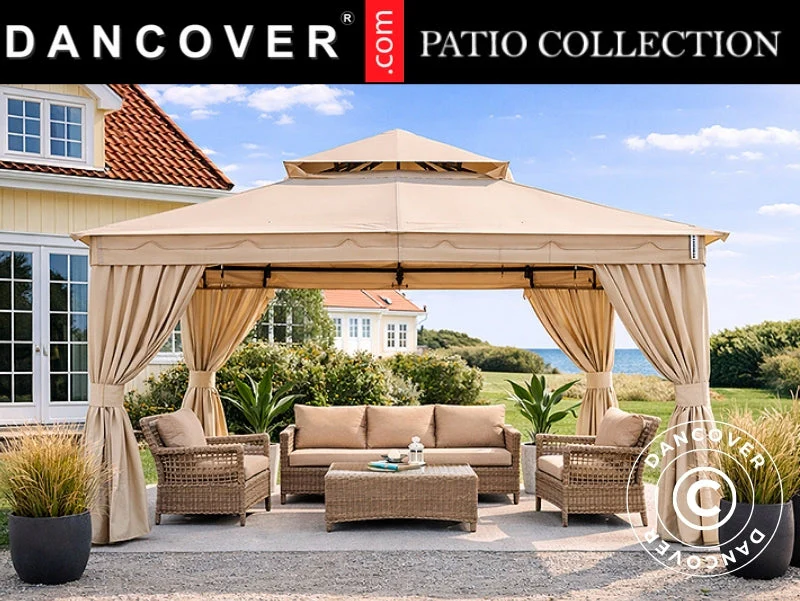 Paviljong Horus med gardiner, 3x3,7m, Beige