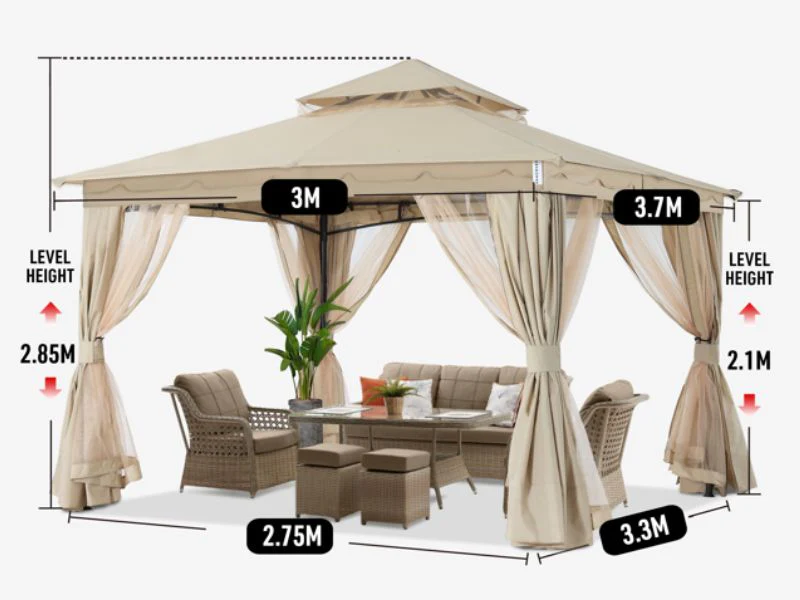 Paviljong Horus med gardiner, 3x3,7m, Beige - Image 11