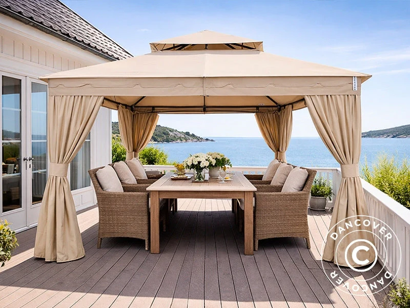 Paviljong Horus med gardiner, 3x3,7m, Beige - Image 6