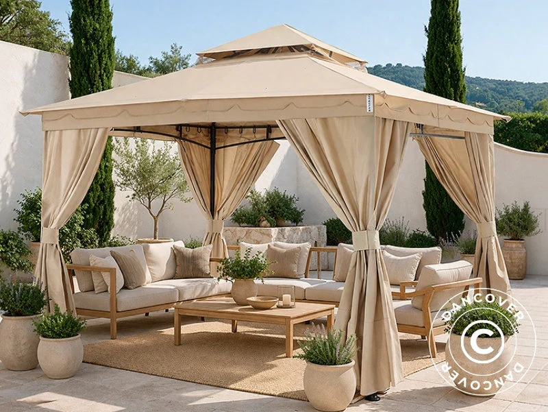 Paviljong Horus med gardiner, 3x3,7m, Beige - Image 7