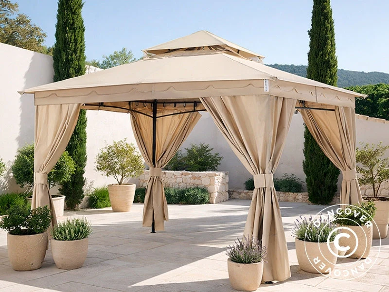 Paviljong Horus med gardiner, 3x3,7m, Beige - Image 8
