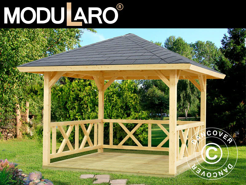 Paviljong i trä, 3x3x3,23m, 9m², Naturlig