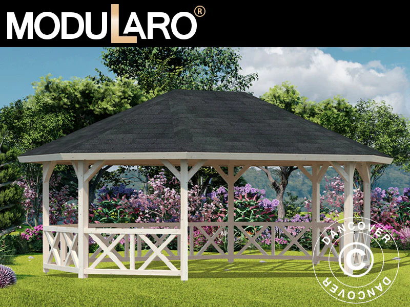 Paviljong i trä, 4,67x6,17x3,62m, 25m², Naturlig