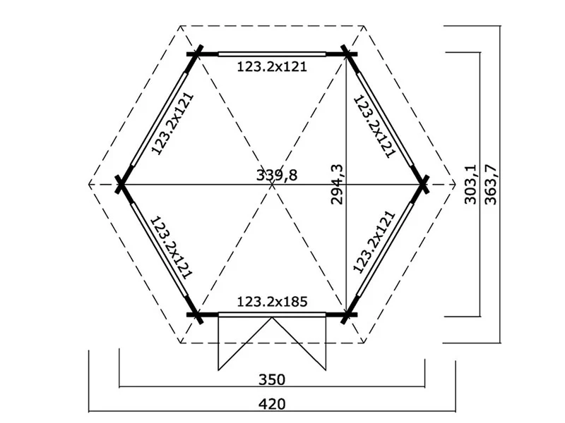 Paviljong i trä Alicante, hexagonal 3,5x3,03x3,07m, 44mm, Mörkgrå - Image 3