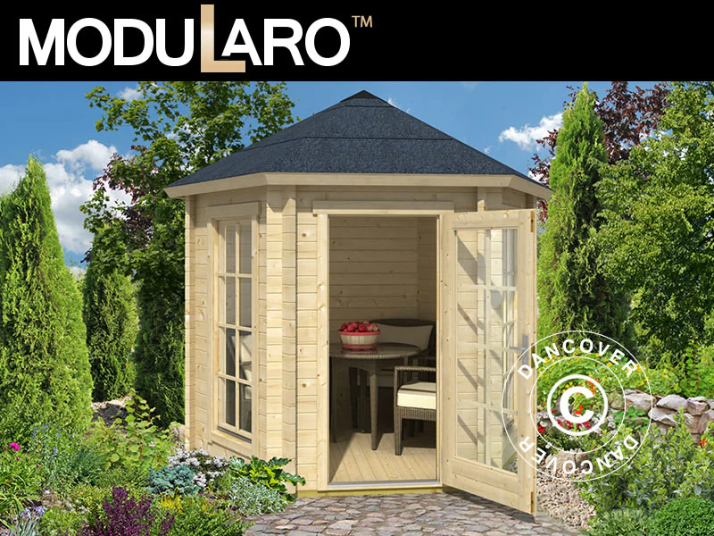 Paviljong i trä Lausanne, hexagonal 2,8x2,42x2,89m, 44mm, Naturlig