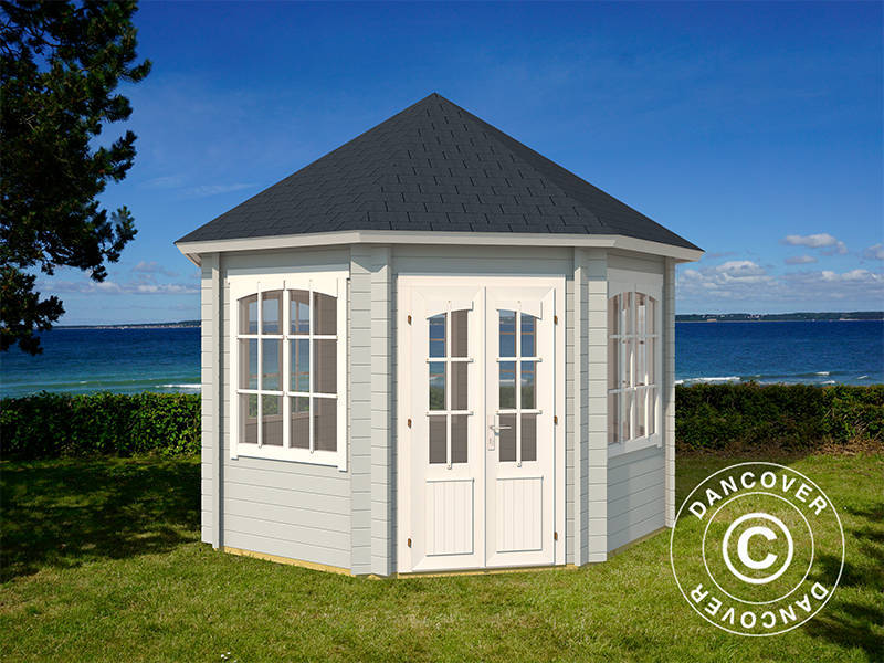 Paviljong i trä Lorraine, oktogonal 3,47x3,47x3,45m, 44mm, Ljusgrå - Image 2
