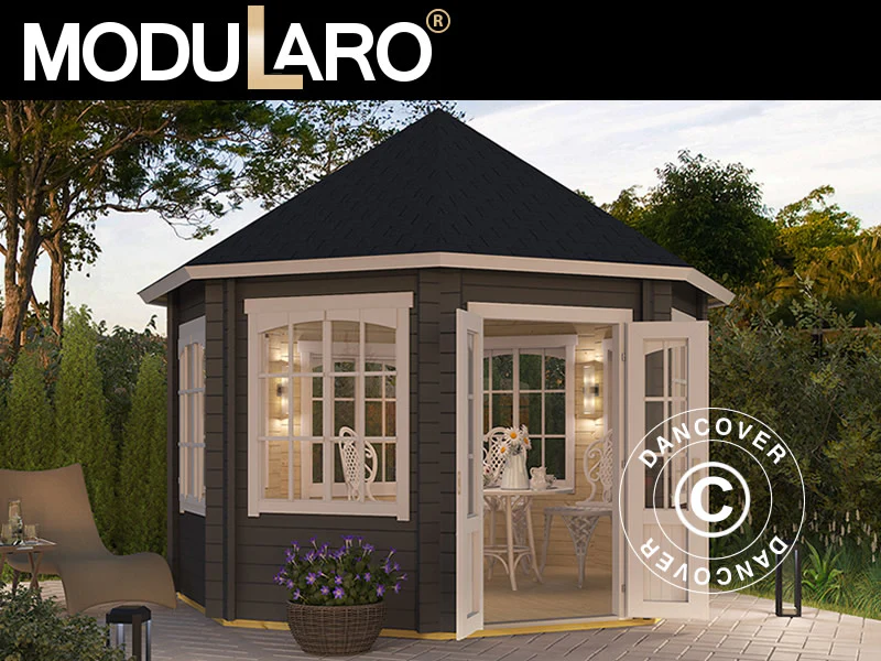 Paviljong i trä Lorraine, oktogonal 3,47x3,47x3,45m, 44mm, Mörkgrå