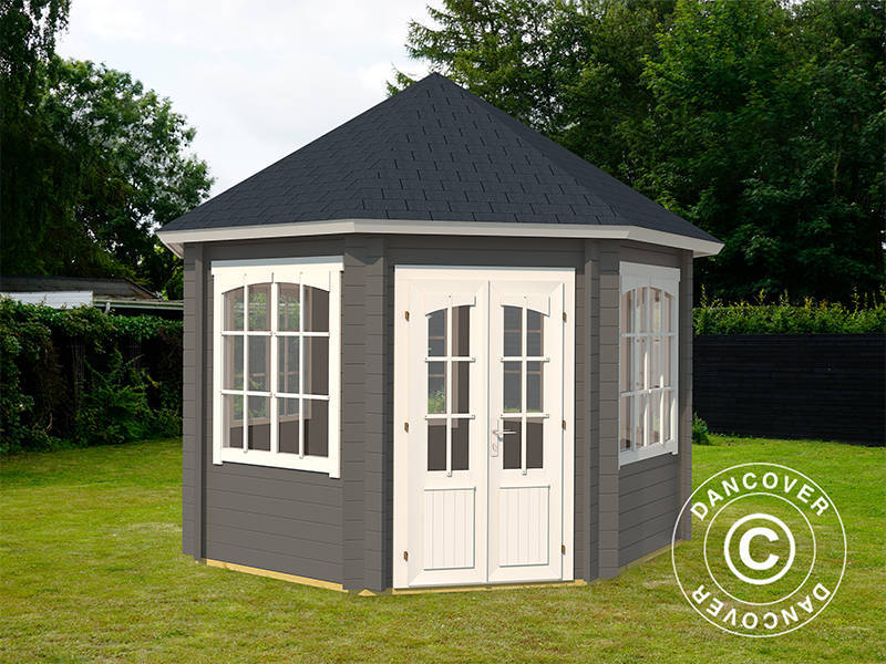 Paviljong i trä Lorraine, oktogonal 3,47x3,47x3,45m, 44mm, Mörkgrå - Image 2