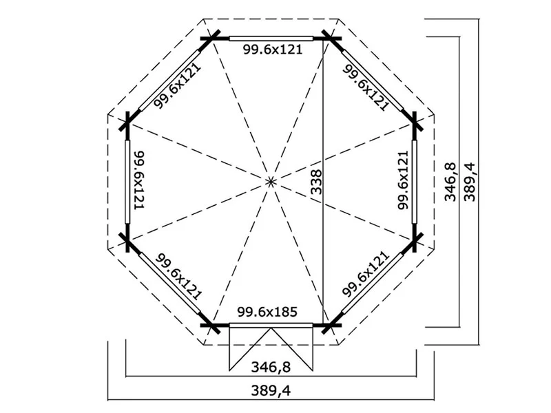 Paviljong i trä Lorraine, oktogonal 3,47x3,47x3,45m, 44mm, Naturlig - Image 5