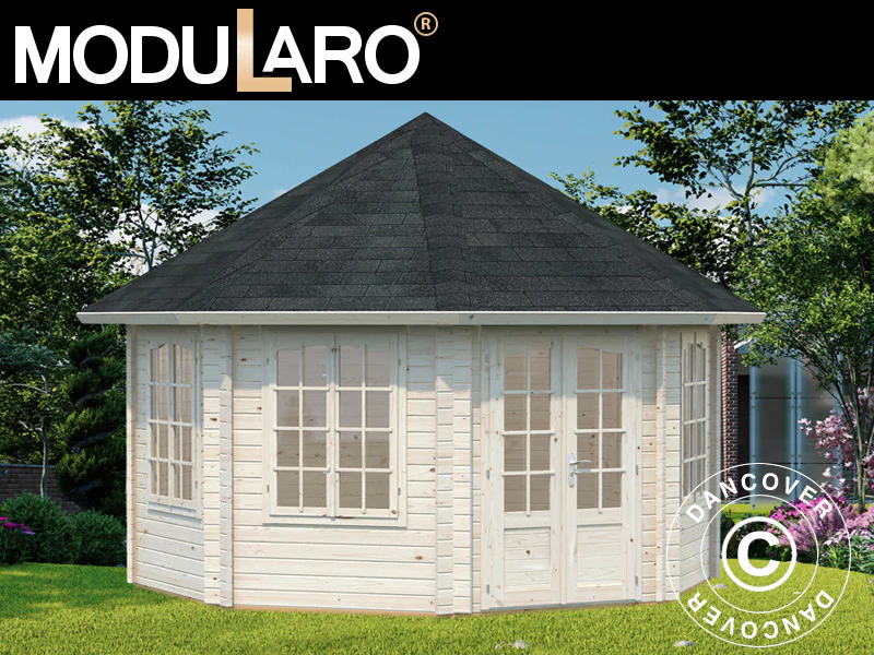 Paviljong i trä med golv, 4,21x4,21x3,71m, 14,1m², Naturlig