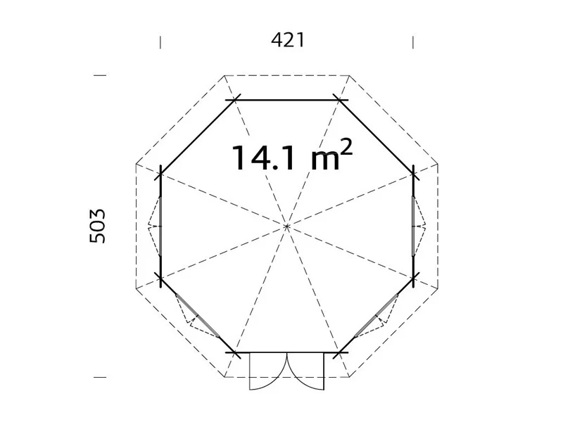 Paviljong i trä med golv, 4,21x4,21x3,71m, 14,1m², Naturlig - Image 6