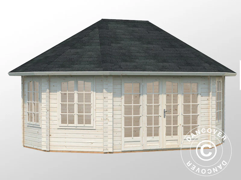 Paviljong i trä med golv, 5,71x4,21x3,71m, 20,3m², Naturlig - Image 3