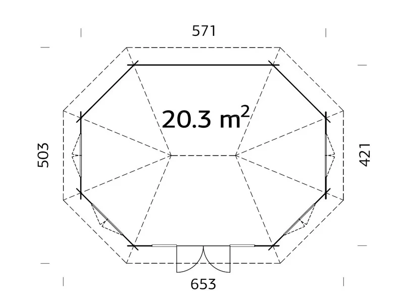 Paviljong i trä med golv, 5,71x4,21x3,71m, 20,3m², Naturlig - Image 6