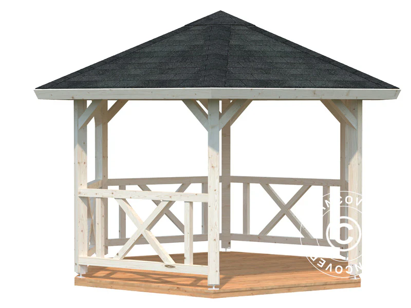 Paviljong i trä med trägolv, 3,37x3,37x3,13m, 9,9m², Naturlig - Image 2