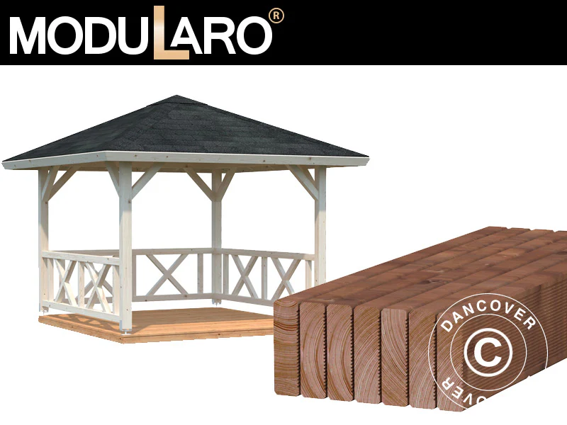 Paviljong i trä med trägolv, 3x3x3,23m, 9m², Naturlig