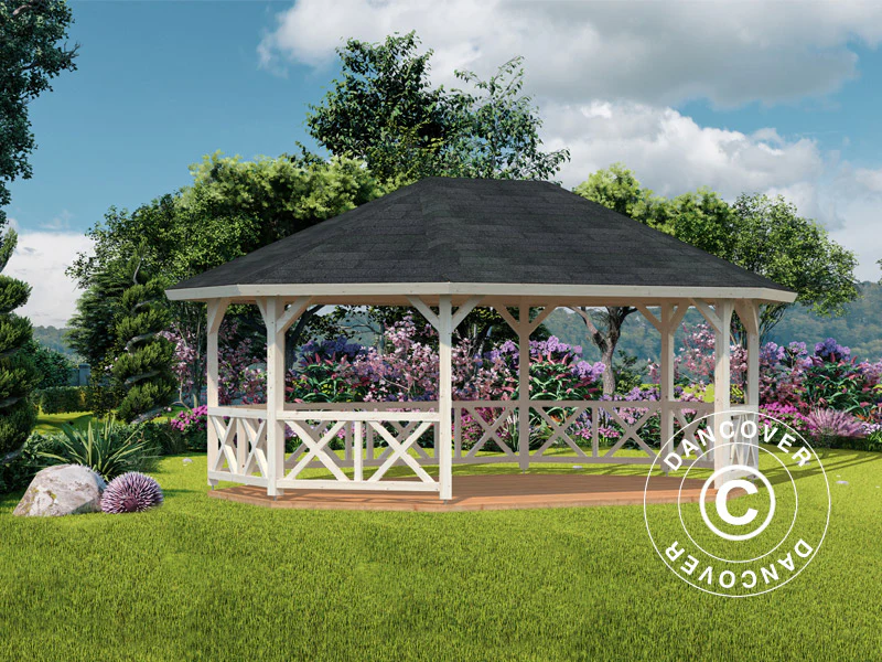 Paviljong i trä med trägolv, 4,67x6,17x3,62m, 25m², Naturlig - Image 2