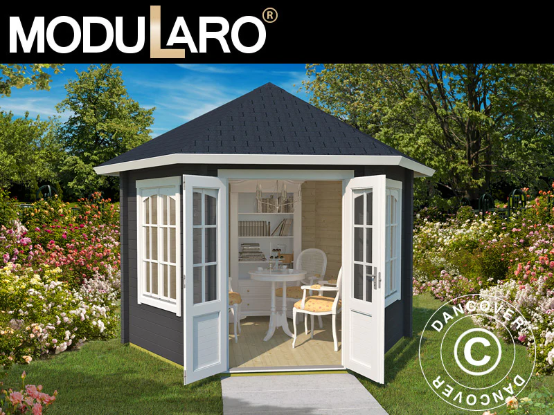 Paviljong i trä Provence, hexagonal 3,5x3,03x3,18m, 44mm, Mörkgrå