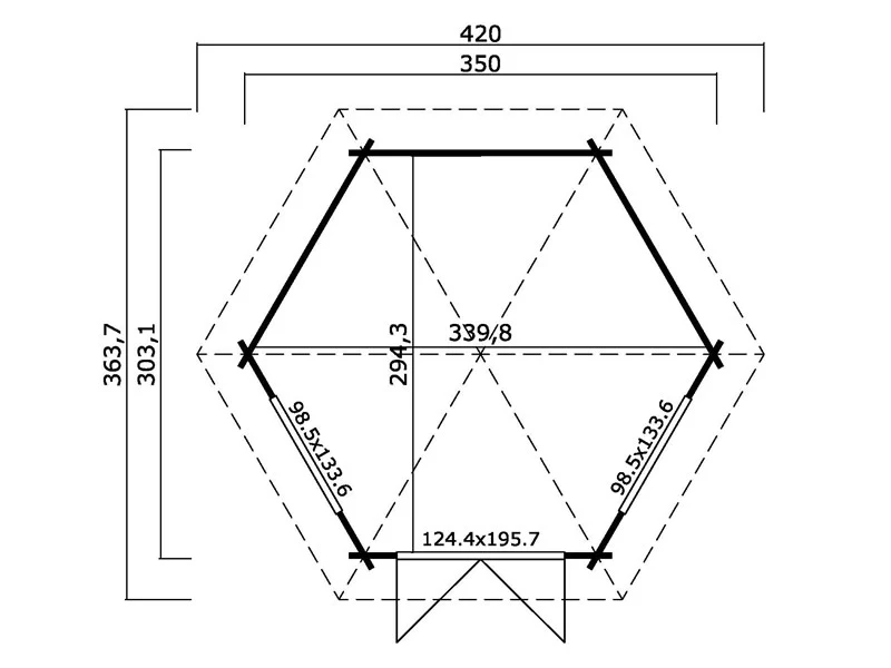 Paviljong i trä Provence, hexagonal 3,5x3,03x3,18m, 44mm, Mörkgrå - Image 3