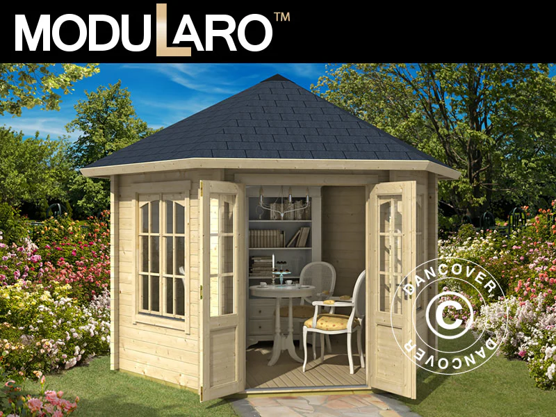 Paviljong i trä Provence, hexagonal 3,5x3,03x3,18m, 44mm, Naturlig