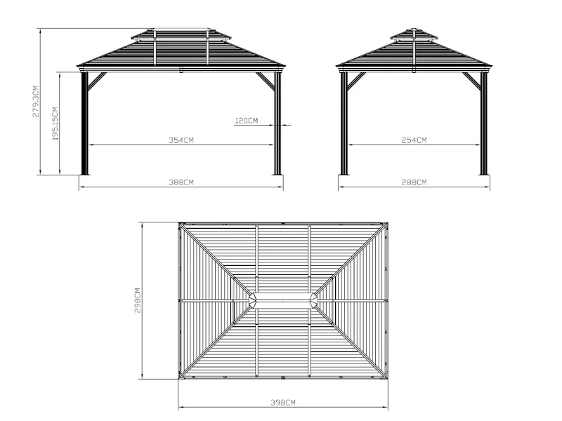 Paviljong San Bruno Alu+ med gardiner och myggnät, 3x4m, Svart - Image 6