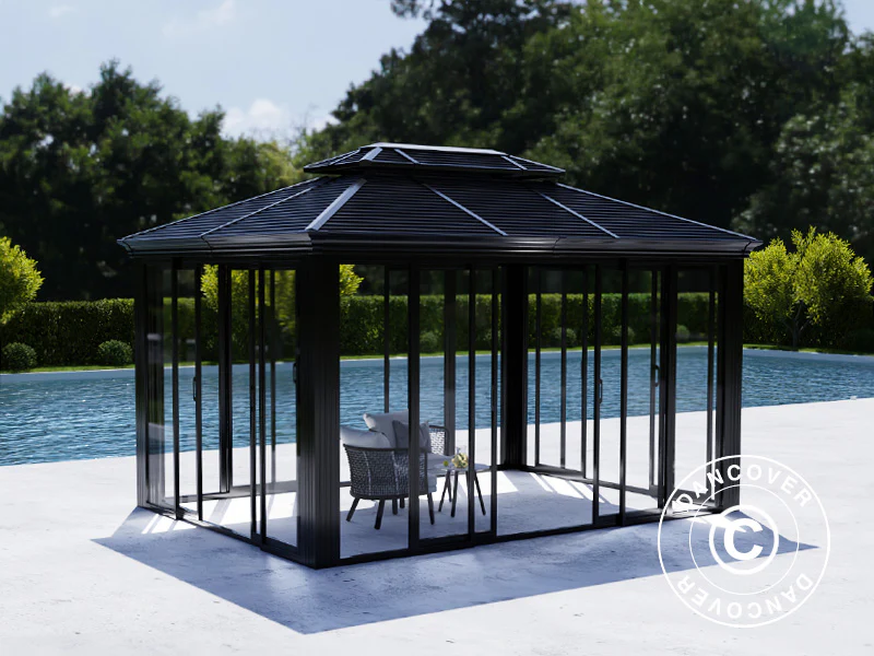Paviljong San Bruno Alu+ med sidoväggar, 3x4m, Svart - Image 3