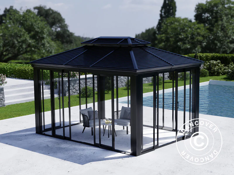 Paviljong San Bruno Alu+ med sidoväggar, 3x4m, Svart - Image 4