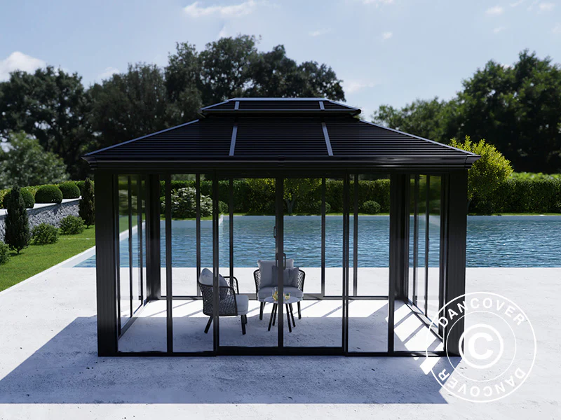 Paviljong San Bruno Alu+ med sidoväggar, 3x4m, Svart - Image 6