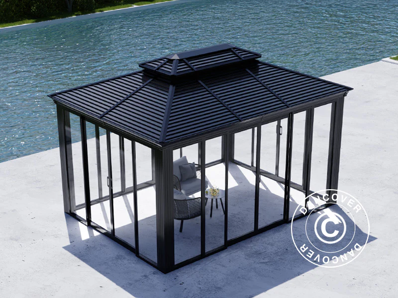 Paviljong San Bruno Alu+ med sidoväggar, 3x4m, Svart - Image 7