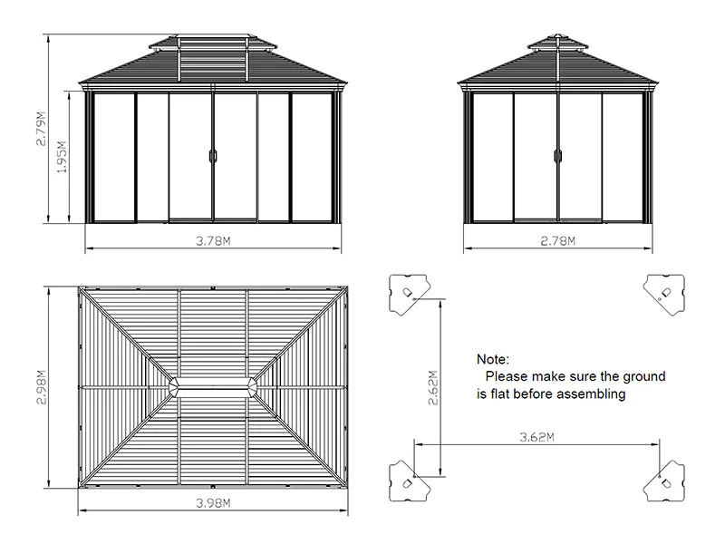 Paviljong San Bruno Alu+ med sidoväggar, 3x4m, Svart - Image 8