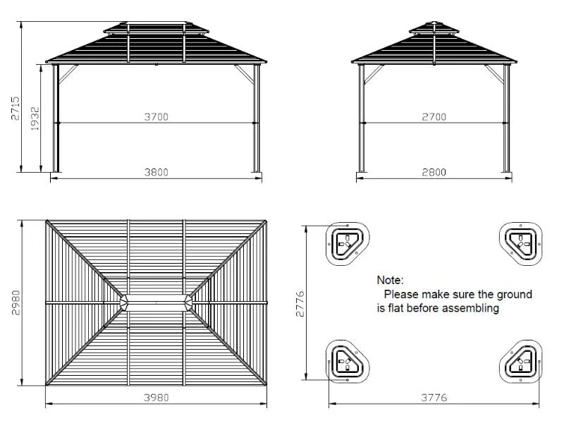 Paviljong San Bruno Steel+ med gardiner och myggnät, 3x4m, Svart - Image 7