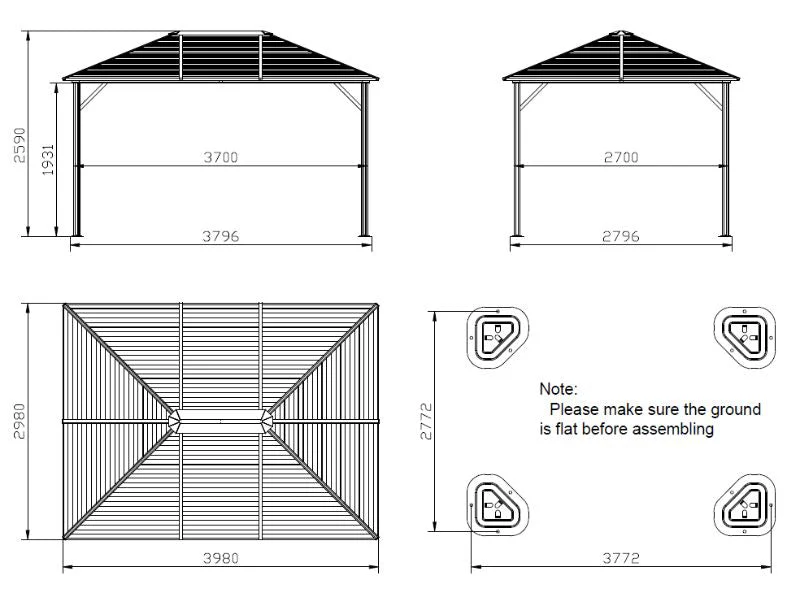Paviljong San Luis Steel+ med gardiner och myggnät, 3x4m, Svart - Image 6