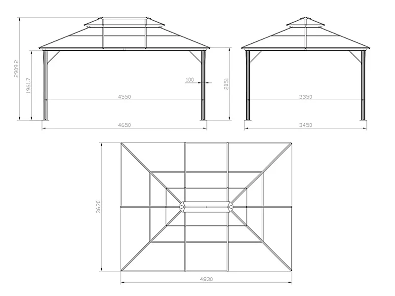 Paviljong Santa Ana Alu+ med gardiner och myggnät, 3,65x4,85m, Svart - Image 12