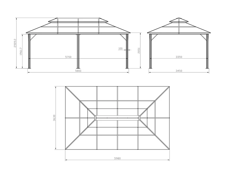 Paviljong Santa Ana Alu+ med gardiner och myggnät, 3,65x6m, Svart - Image 11